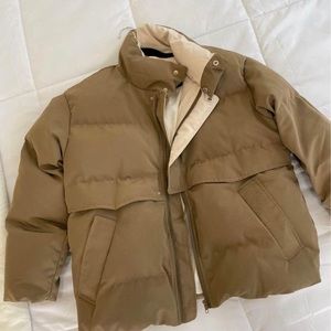 Coffee color puffer, warm, brand new (tag on). Love it but too big for me.